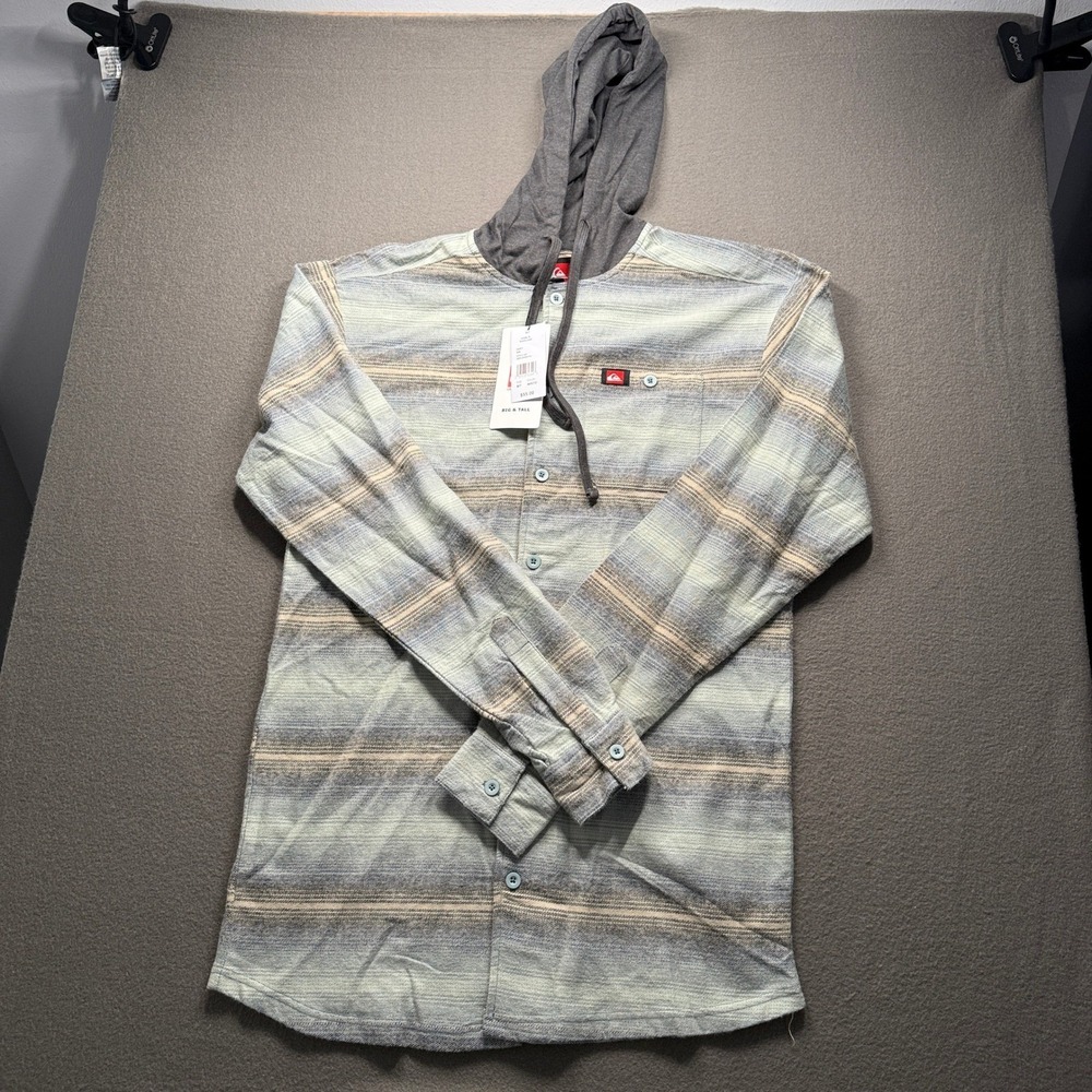 Quiksilver Hooded Button Down Mens MT Mist Blue Striped Knit QSFLNHD01KL